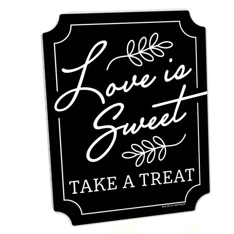 Black Love is Sweet Sign - Wedding Cake and Dessert Table Decorations - Printed on Sturdy Plastic Material - 10.5 x 13.75 inches - Sign with Stand - 1 Piece
