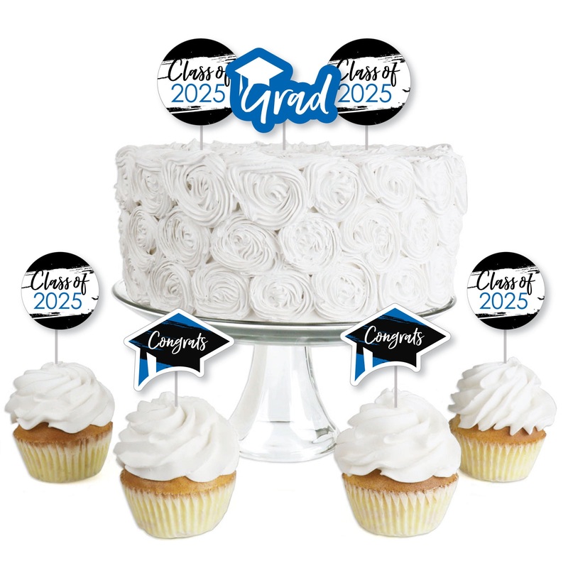 Blue Grad - Best is Yet to Come - Dessert Cupcake Toppers - Royal Blue 2025 Graduation Party Clear Treat Picks - Set of 24