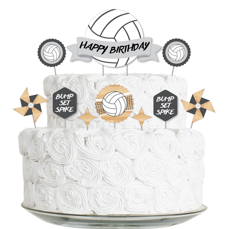 Bump, Set, Spike - Volleyball - Birthday Party Cake Decorating Kit - Happy Birthday Cake Topper Set - 11 Pieces