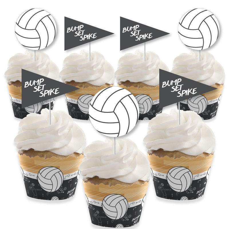 Bump, Set, Spike - Volleyball - Cupcake Decorations - Baby Shower or Birthday Party Cupcake Wrappers and Treat Picks Kit - Set of 24