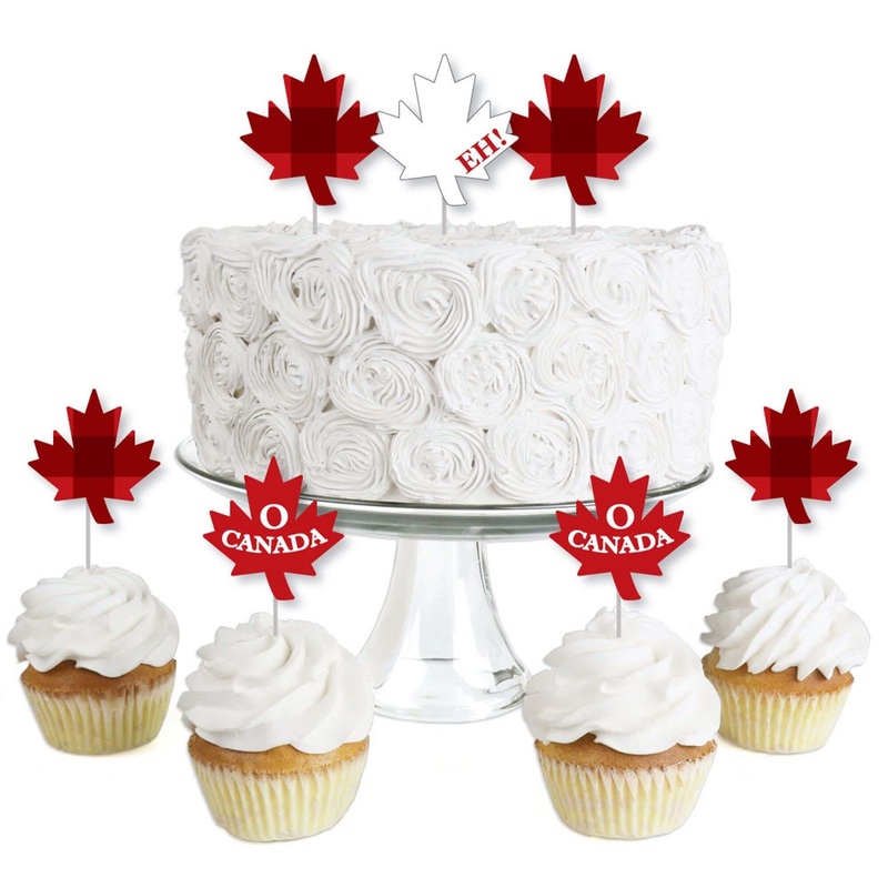 Canada Day - Dessert Cupcake Toppers - Canadian Party Clear Treat Picks - Set of 24