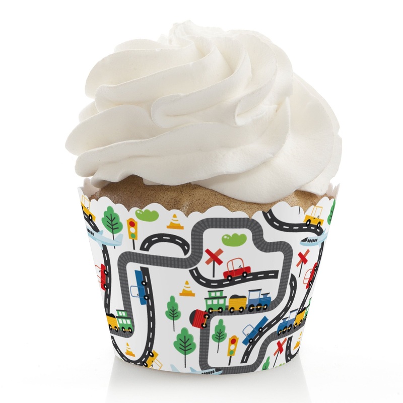 Cars, Trains, and Airplanes - Transportation Birthday Party Decorations - Party Cupcake Wrappers - Set of 12