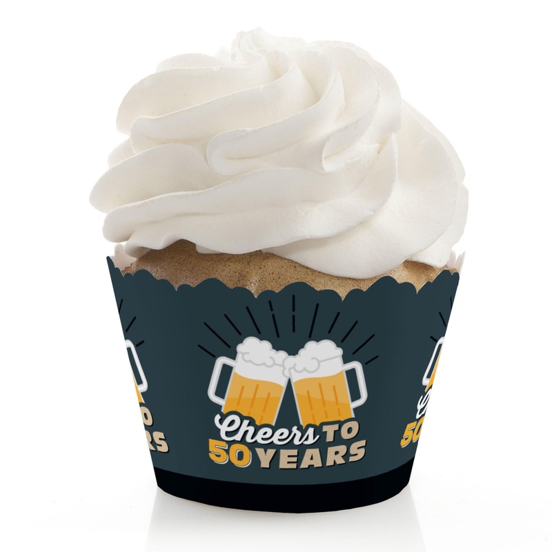 Cheers and Beers to 50 Years - 50th Birthday Party Decorations - Party Cupcake Wrappers - Set of 12