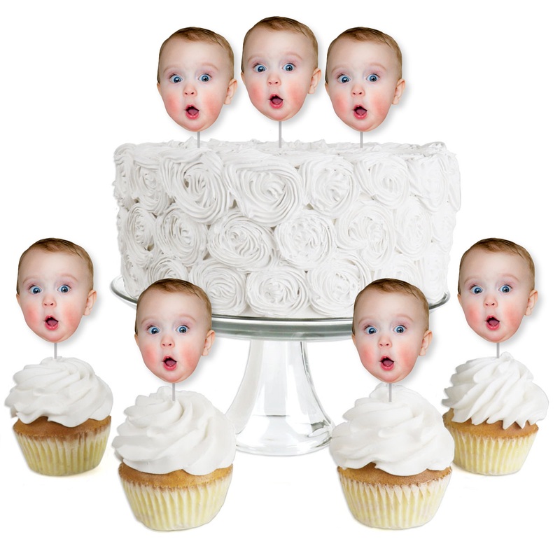 Fun Face Cutout Dessert Cupcake Toppers - Custom Photo Head Cut Out Clear Treat Picks - Upload 1 Photo - Set of 24