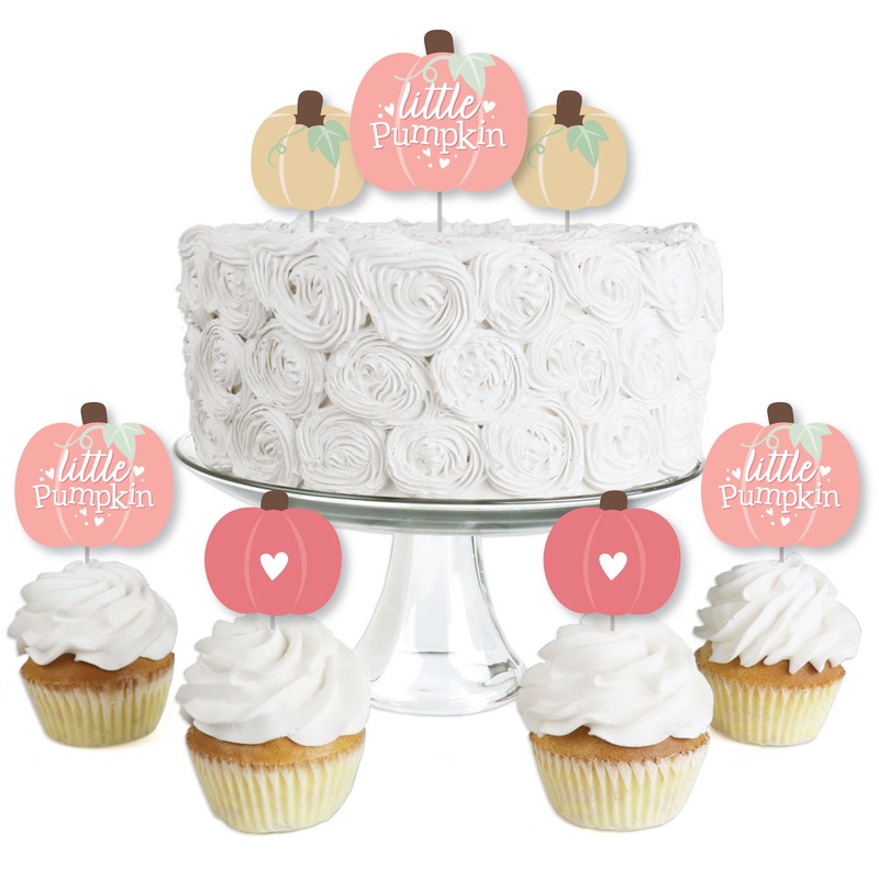 Girl Little Pumpkin - Dessert Cupcake Toppers - Fall Birthday Party or Baby Shower Clear Treat Picks - Set of 24