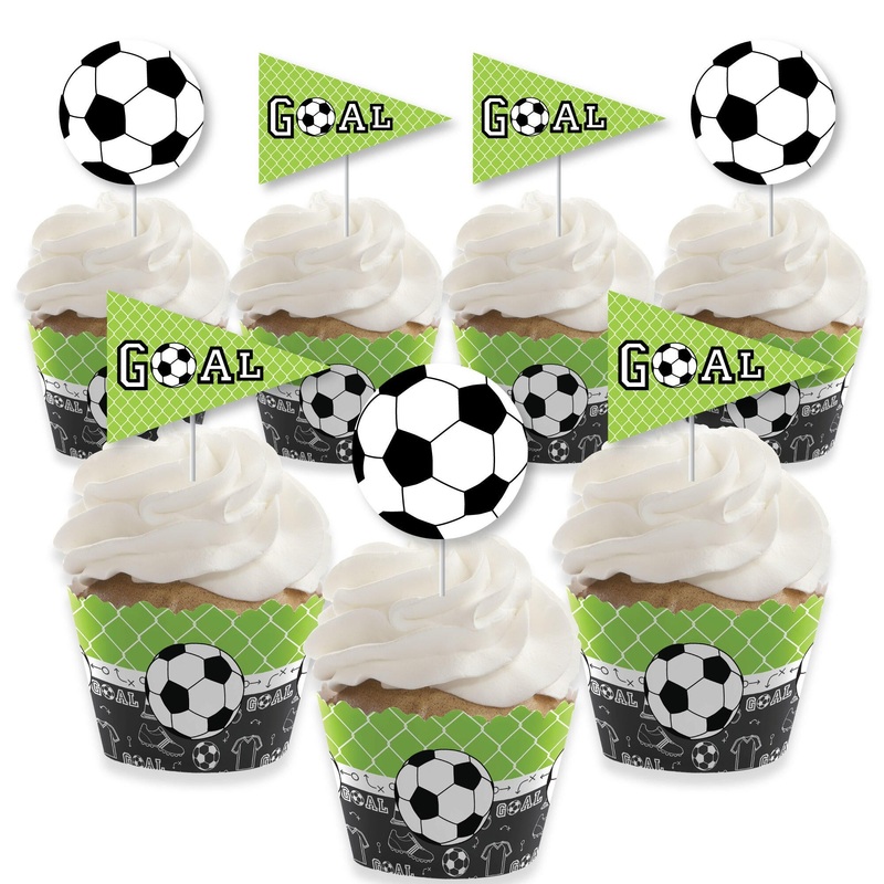 GOAAAL! - Soccer - Cupcake Decorations - Baby Shower or Birthday Party Cupcake Wrappers and Treat Picks Kit - Set of 24