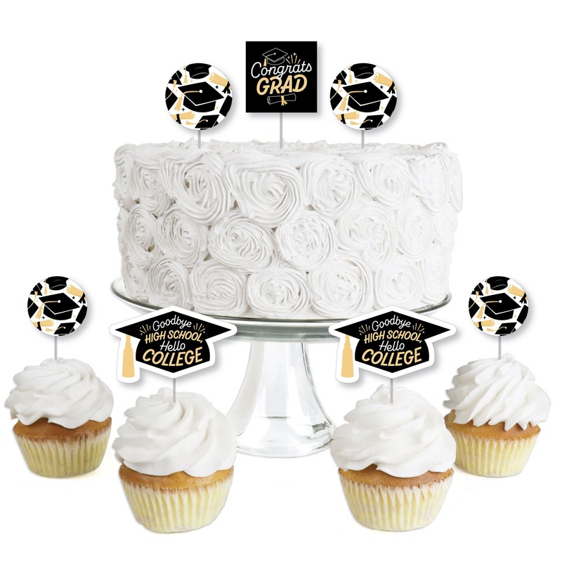 Goodbye High School, Hello College - Dessert Cupcake Toppers - Graduation Party Clear Treat Picks - Set of 24
