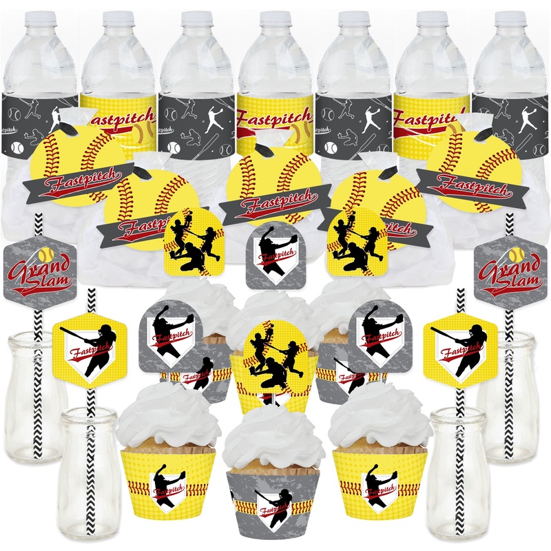 Grand Slam - Fastpitch Softball - Birthday Party or Baby Shower Favors and Cupcake Kit - Fabulous Favor Party Pack - 100 Pieces