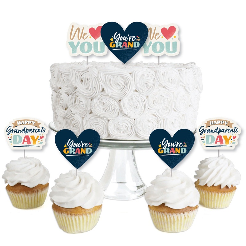 Happy Grandparents Day - Dessert Cupcake Toppers - Grandma & Grandpa Party Clear Treat Picks - Set of 24