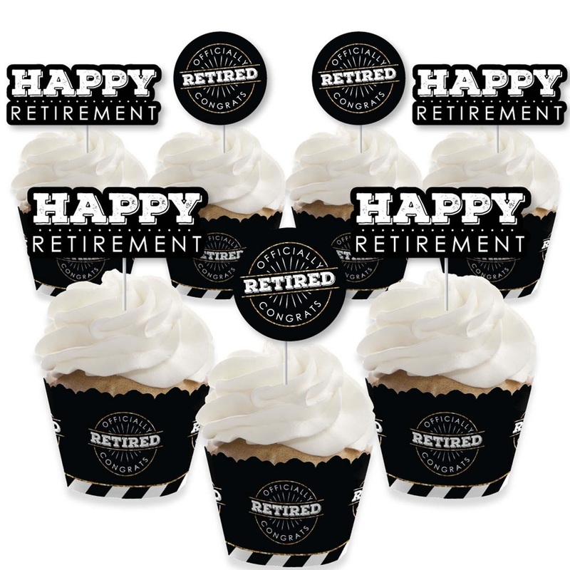 Happy Retirement - Cupcake Decorations - Retirement Party Cupcake Wrappers and Treat Picks Kit - Set of 24