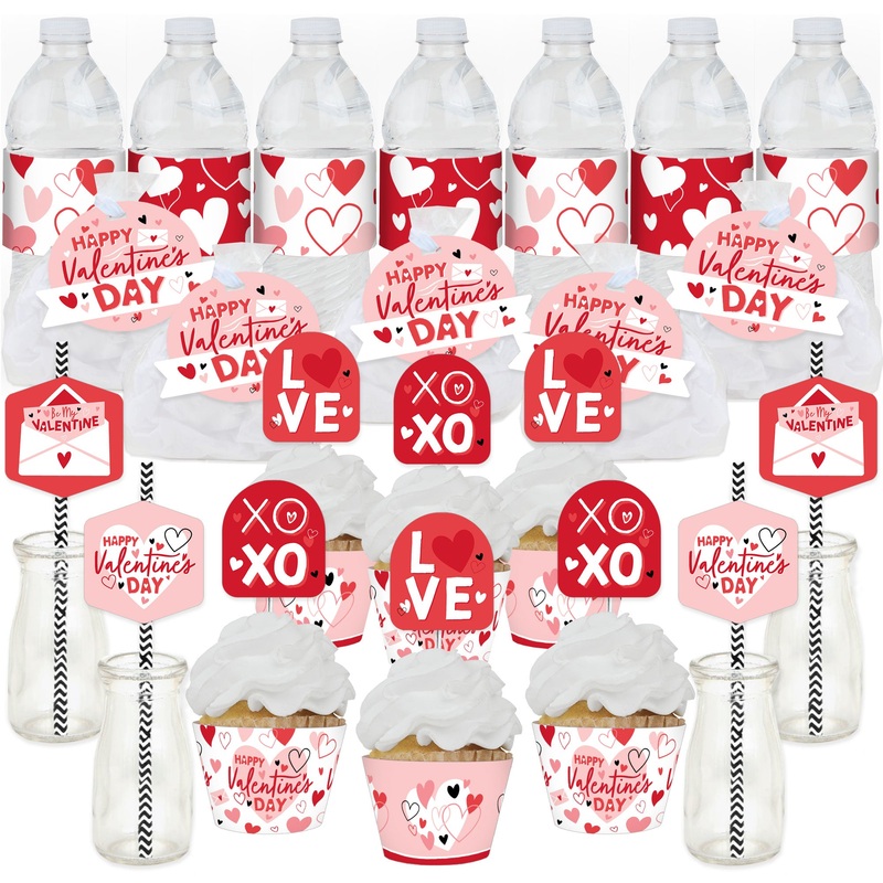 Happy Valentines Day - Valentine Hearts Party Favors and Cupcake Kit - Fabulous Favor Party Pack - 100 Pieces