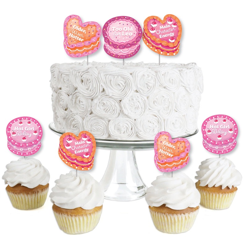 Hot Girl Bday - Dessert Cupcake Toppers - Vintage Cake Birthday Party Clear Treat Picks - Set of 24