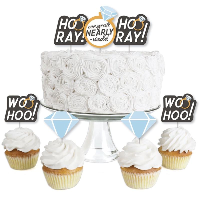 Just Engaged - Black and White - Dessert Cupcake Toppers - Engagement Party Clear Treat Picks - Set of 24