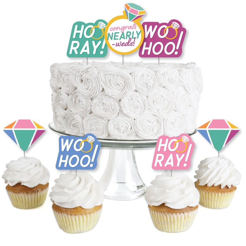 Just Engaged - Colorful - Dessert Cupcake Toppers - Engagement Party Clear Treat Picks - Set of 24
