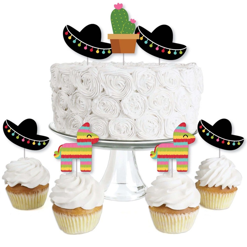 Let's Fiesta - Dessert Cupcake Toppers - Mexican Fiesta Party Clear Treat Picks - Set of 24