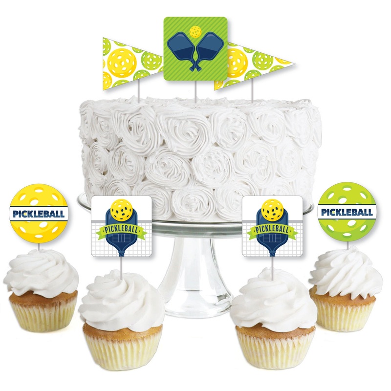 Let's Rally - Pickleball - Dessert Cupcake Toppers - Birthday or Retirement Party Clear Treat Picks - Set of 24