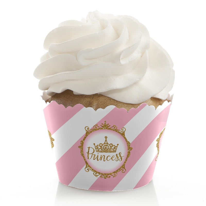 Little Princess Crown - Pink and Gold Princess Baby Shower or Birthday Decorations - Party Cupcake Wrappers - Set of 12