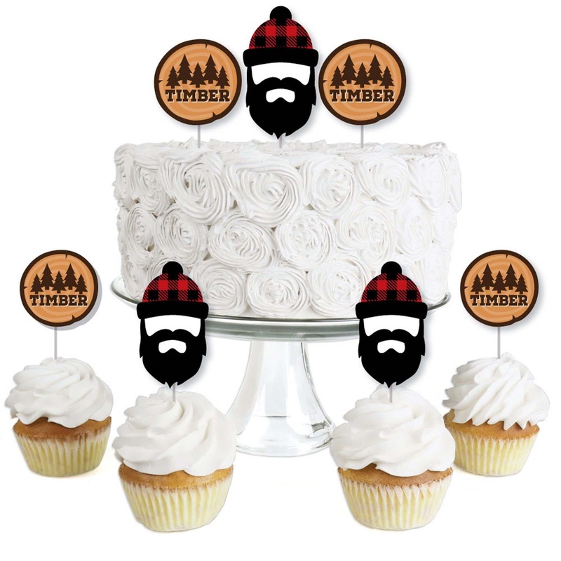 Lumberjack - Channel The Flannel - Dessert Cupcake Toppers - Buffalo Plaid Party Clear Treat Picks - Set of 24
