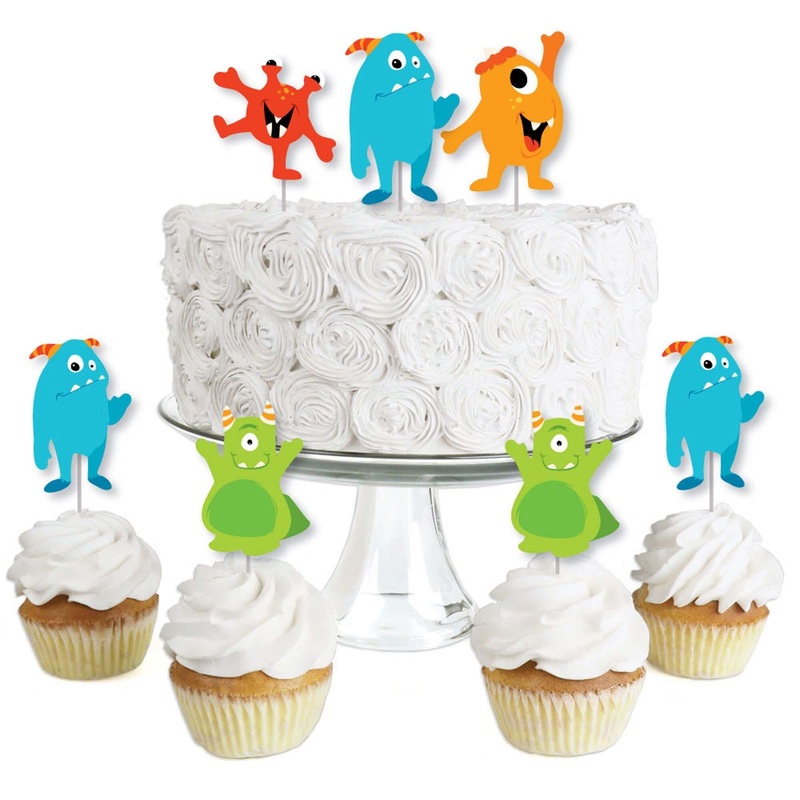 Monster Bash - Dessert Cupcake Toppers - Little Monster Birthday Party or Baby Shower Clear Treat Picks - Set of 24
