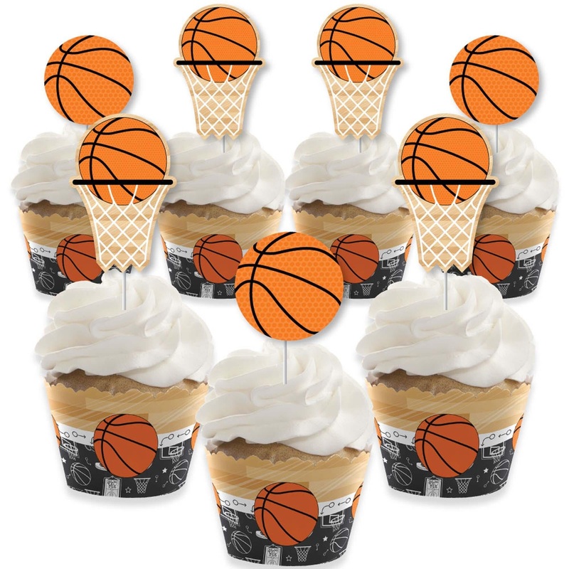 Nothin' But Net - Basketball - Cupcake Decorations - Baby Shower or Birthday Party Cupcake Wrappers and Treat Picks Kit - Set of 24
