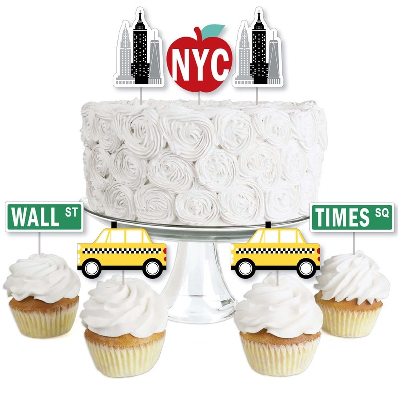 NYC Cityscape - Dessert Cupcake Toppers - New York City Party Clear Treat Picks - Set of 24