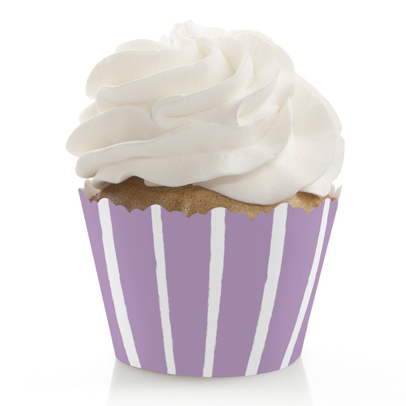 Purple Stripes - Simple Party Decorations - Party Cupcake Wrappers - Set of 12