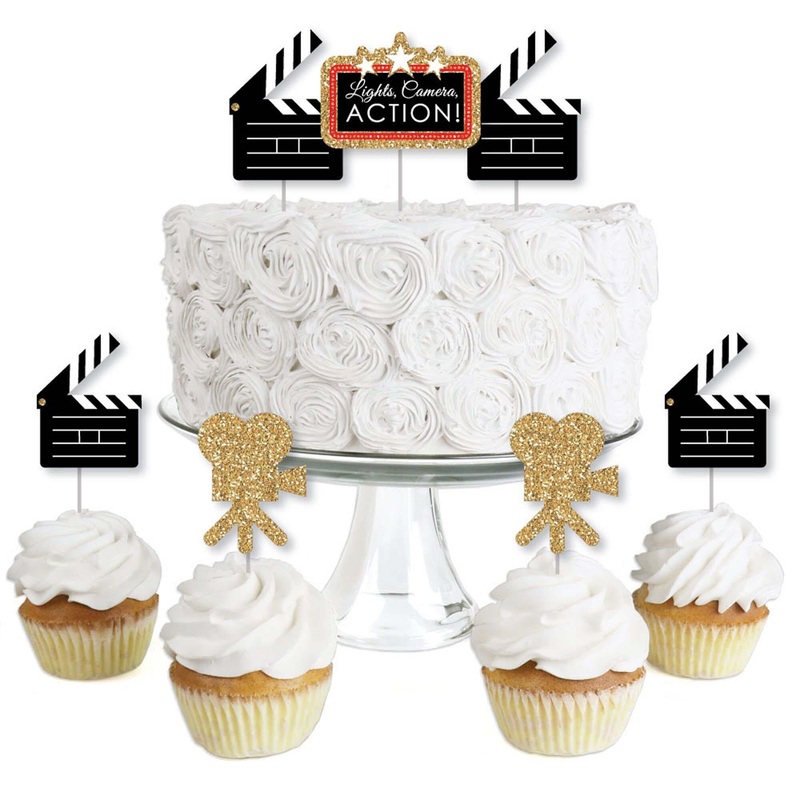 Red Carpet - Dessert Cupcake Toppers - Movie Night Party Clear Treat Picks - Set of 24