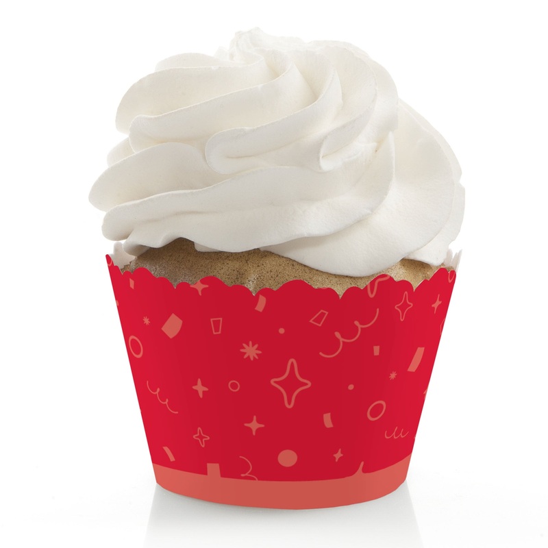 Red Confetti Stars - Simple Party Decorations - Party Cupcake Wrappers - Set of 12