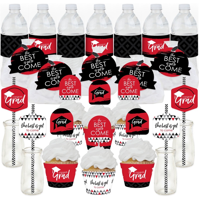 Red Grad - Best is Yet to Come - Red Graduation Party Favors and Cupcake Kit - Fabulous Favor Party Pack - 100 Pieces