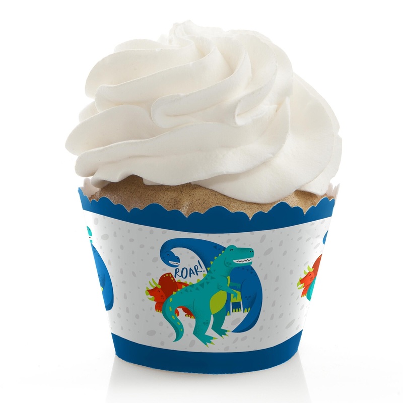 Roar Dinosaur - Dino Mite T-Rex Baby Shower or Birthday Party Decorations - Party Cupcake Wrappers - Set of 12