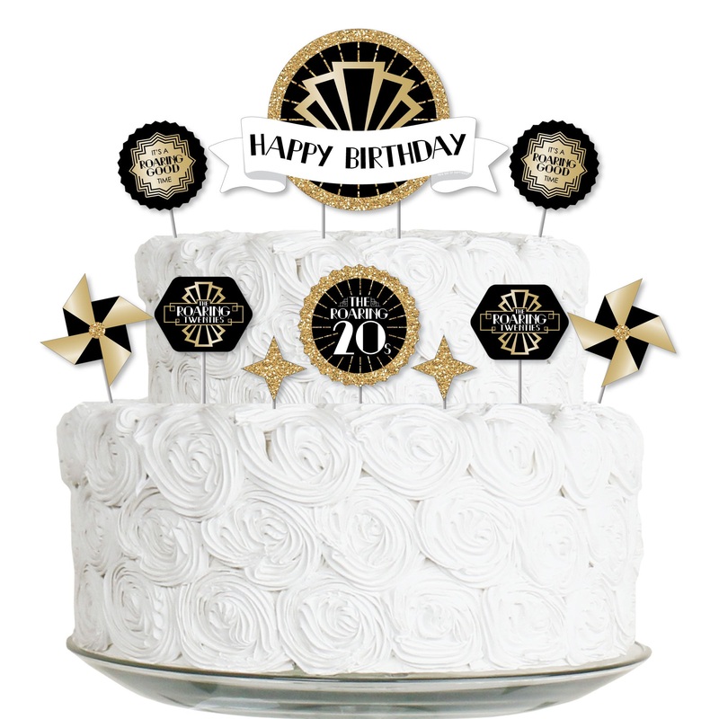 Roaring 20's - 1920s Art Deco Jazz Birthday Party Cake Decorating Kit - Happy Birthday Cake Topper Set - 11 Pieces