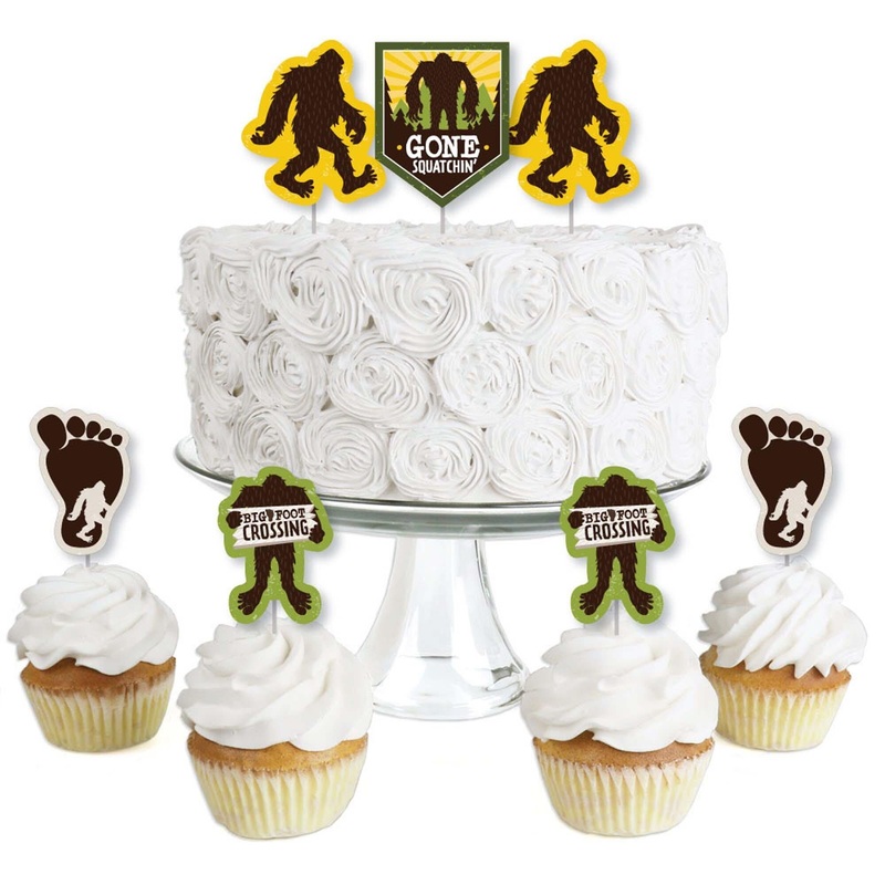 Sasquatch Crossing - Dessert Cupcake Toppers - Bigfoot Party or Birthday Party Clear Treat Picks - Set of 24