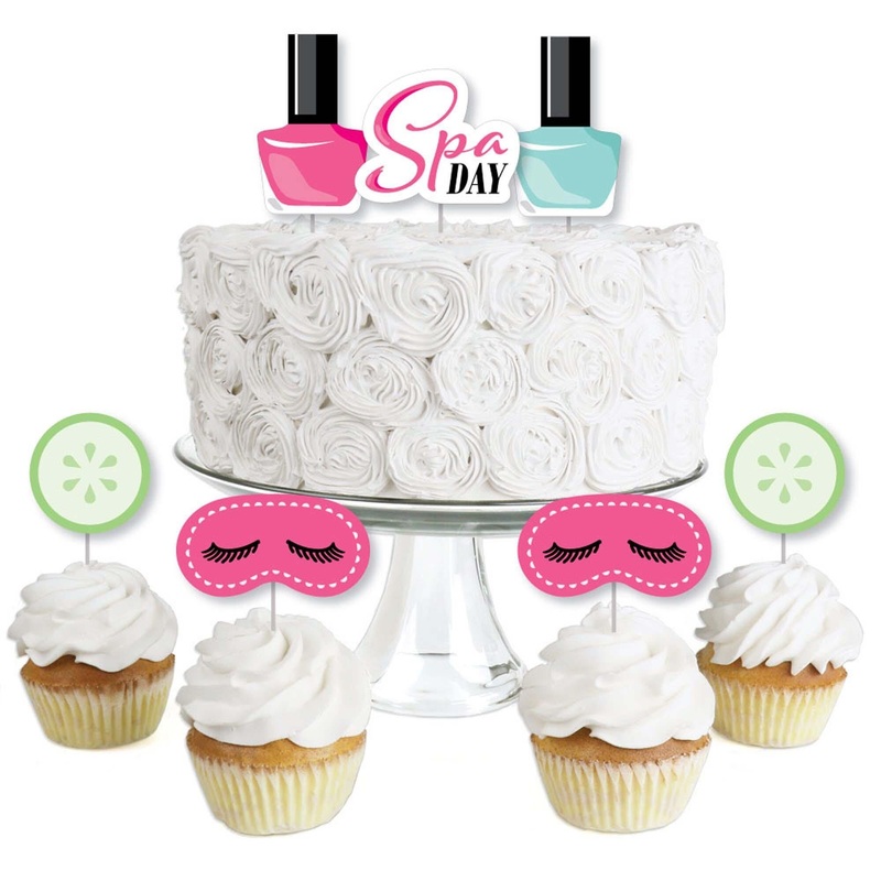 Spa Day - Dessert Cupcake Toppers - Girls Makeup Party Clear Treat Picks - Set of 24