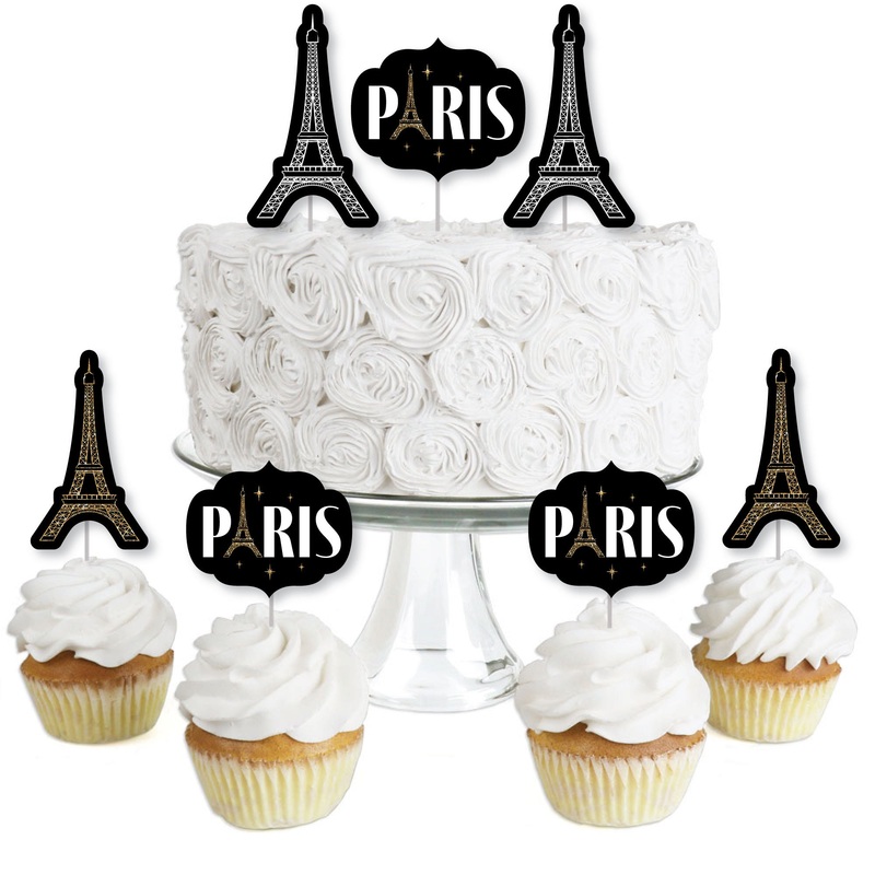 Stars over Paris - Dessert Cupcake Toppers - Parisian Themed Party Clear Treat Picks - Set of 24