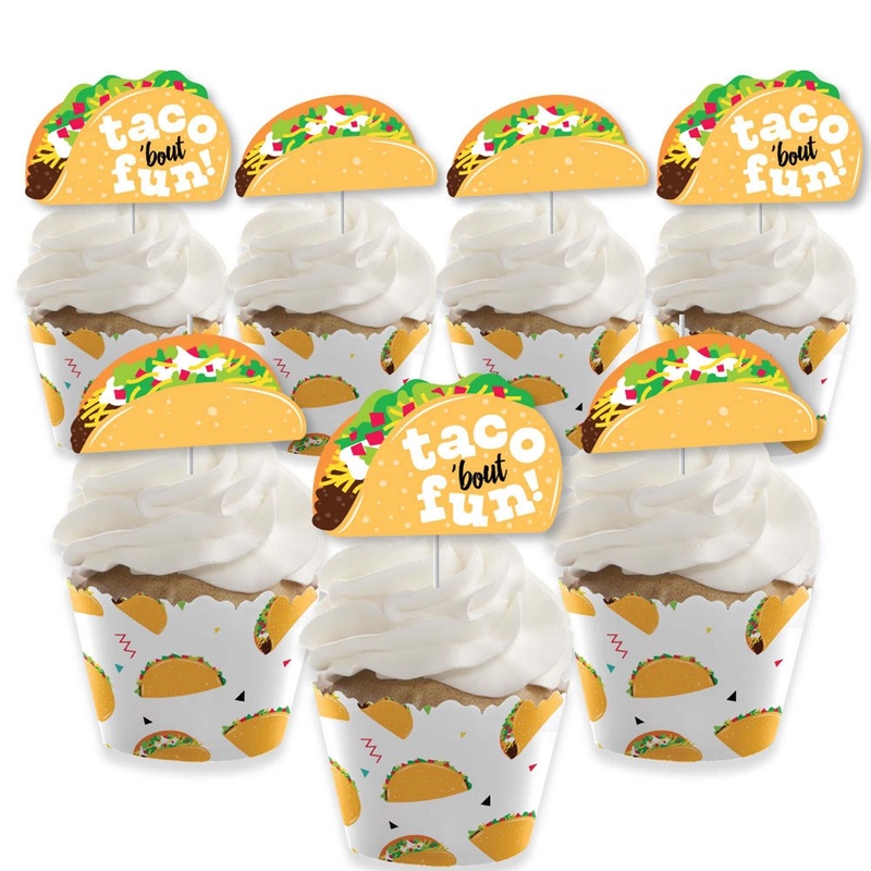 Taco 'Bout Fun - Cupcake Decoration - Mexican Fiesta Cupcake Wrappers and Treat Picks Kit - Set of 24