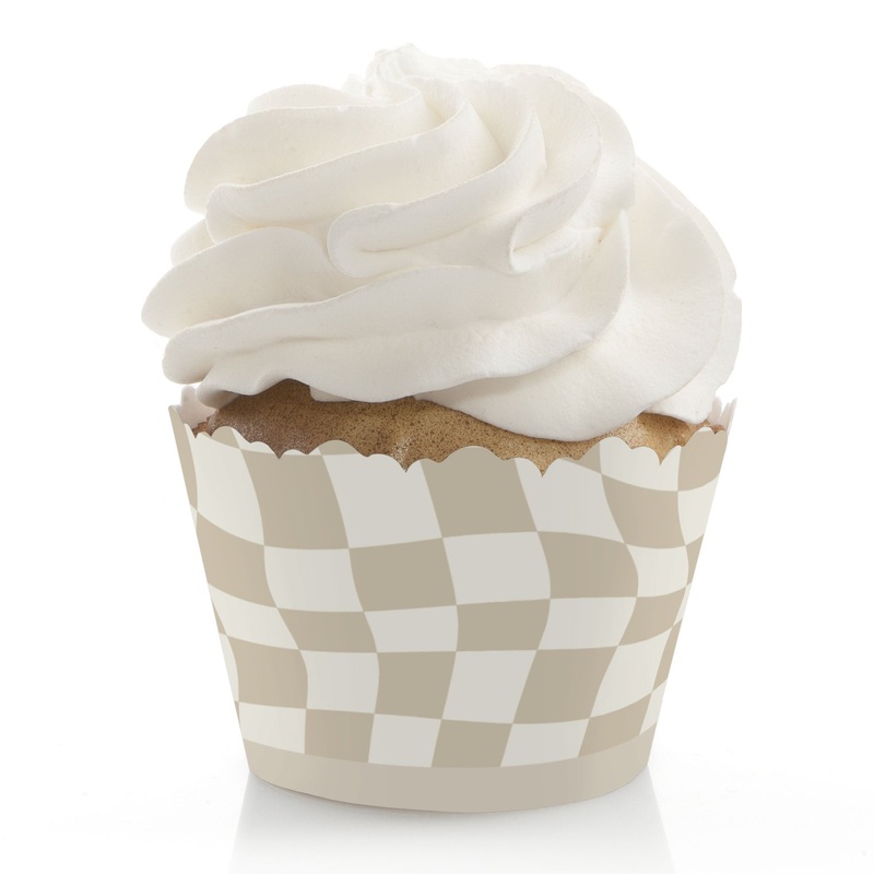 Tan Checkered Cupcake Wrappers - 12 Ct