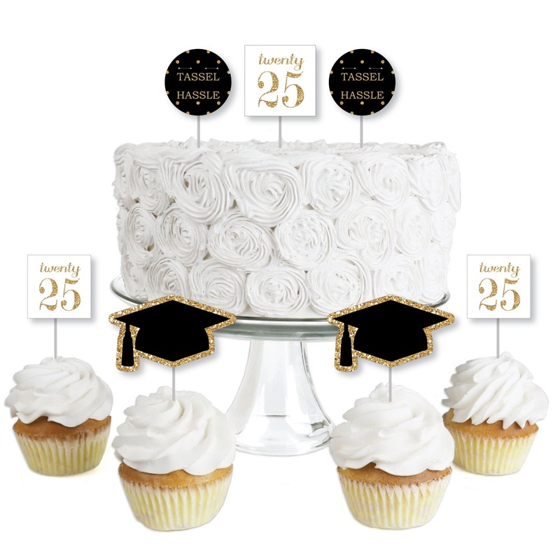 Tassel Worth the Hassle - Gold - Dessert Cupcake Toppers - 2025 Graduation Party Clear Treat Picks - Set of 24