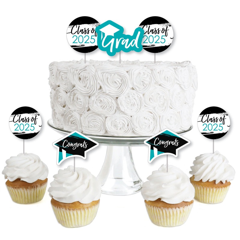 Teal Grad - Best is Yet to Come - Dessert Cupcake Toppers - Turquoise 2025 Graduation Party Clear Treat Picks - Set of 24