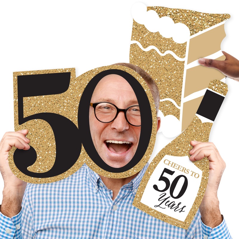 We Still Do - 50th Wedding Anniversary - Cake, Champagne Bottle and 50 Shape Decorations - Anniversary Party Large Photo Props - 3 Pc