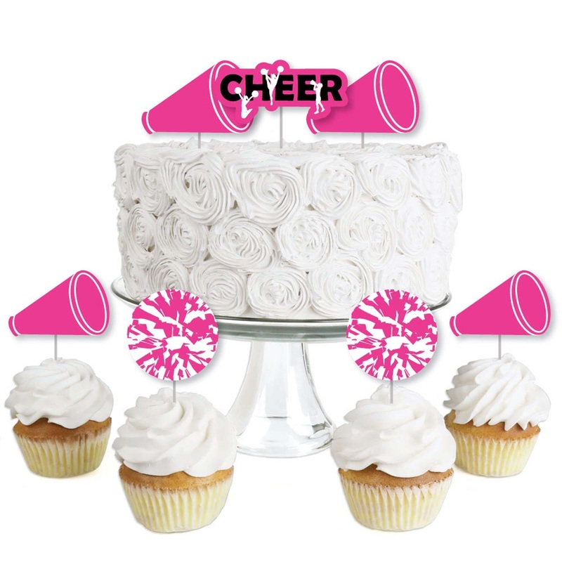 We've Got Spirit - Cheerleading - Dessert Cupcake Toppers - Birthday Party or Cheerleader Party Clear Treat Picks - Set of 24