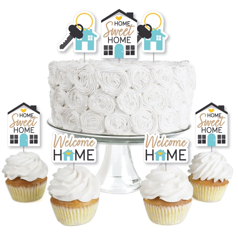 Welcome Home Housewarming - Dessert Cupcake Toppers - New Sweet Home Clear Treat Picks - Set of 24