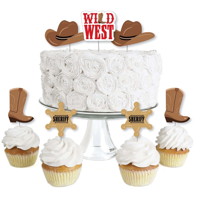 Western Hoedown - Dessert Cupcake Toppers - Wild West Cowboy Party Clear Treat Picks - Set of 24