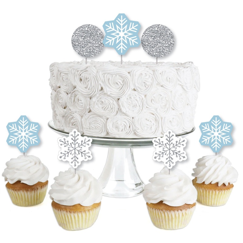 Winter Wonderland - Dessert Cupcake Toppers - Snowflake Holiday Party & Winter Wedding Clear Treat Picks - Set of 24