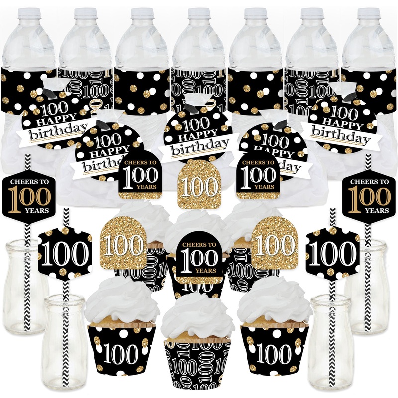 Adult 100th Birthday - Gold - Birthday Party Favors and Cupcake Kit - Fabulous Favor Party Pack - 100 Pieces