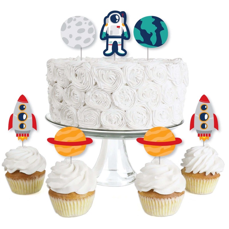 Blast Off to Outer Space - Dessert Cupcake Toppers - Rocket Ship Baby Shower or Birthday Party Clear Treat Picks - Set of 24