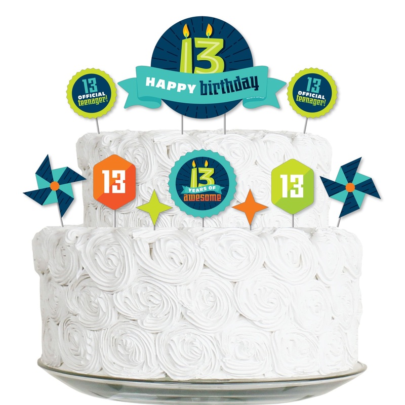 Boy 13th Birthday - Official Teenager Birthday Party Cake Decorating Kit - Happy Birthday Cake Topper Set - 11 Pieces