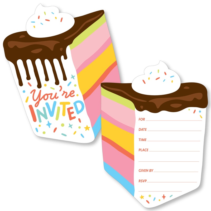 Cake Time - Shaped Fill-In Invitations - Happy Birthday Party Invitation Cards with Envelopes - Set of 12
