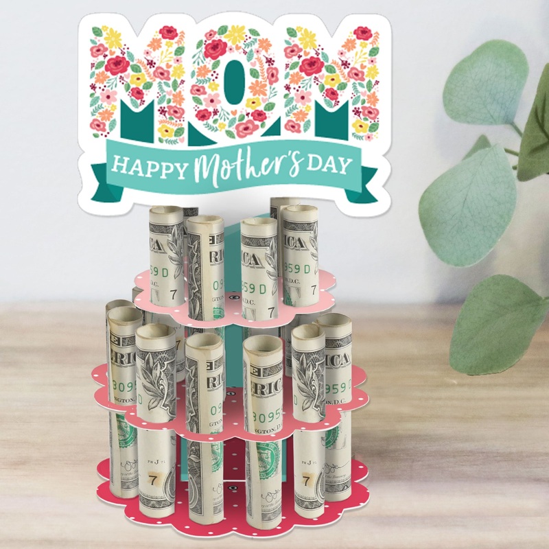 Colorful Floral Happy Mother's Day - DIY We Love Mom Party Money Holder Gift - Cash Cake