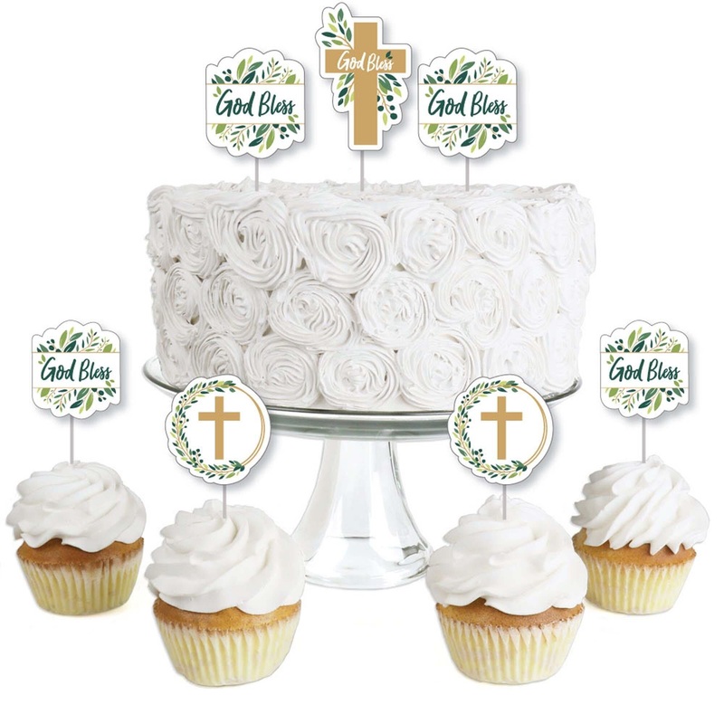 Elegant Cross - Dessert Cupcake Toppers - Religious Party Clear Treat Picks - Set of 24