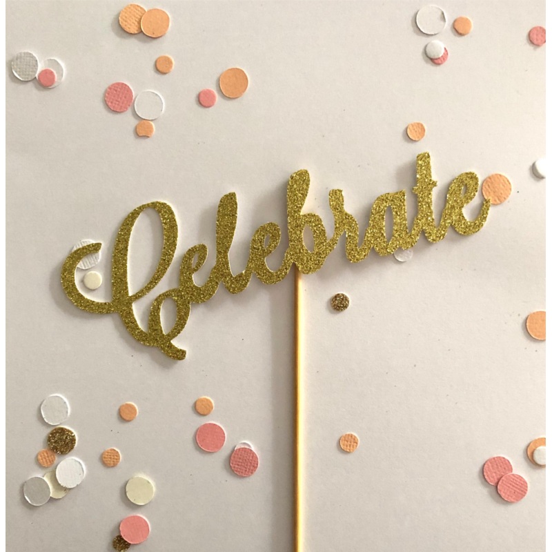 Glitter Cake Topper Celebrate Gold